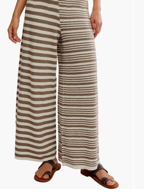 Allyson Striped Wide-Leg Knit Pants in Olive and Cream